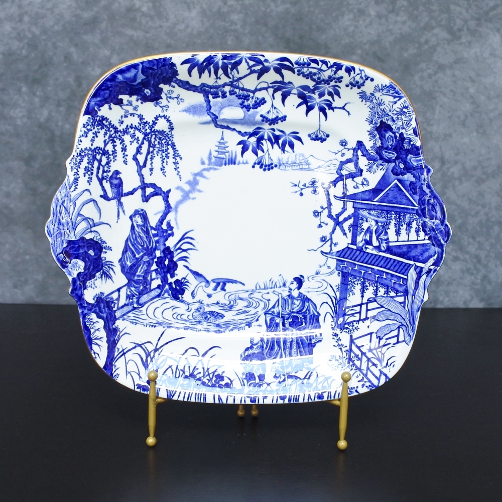 Antique 1920s Royal Crown Derby Blue Mikado Handled Cake Plate